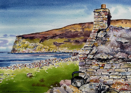Hand finished print A3 size unframed/Old black kettle, Rackwick Bay