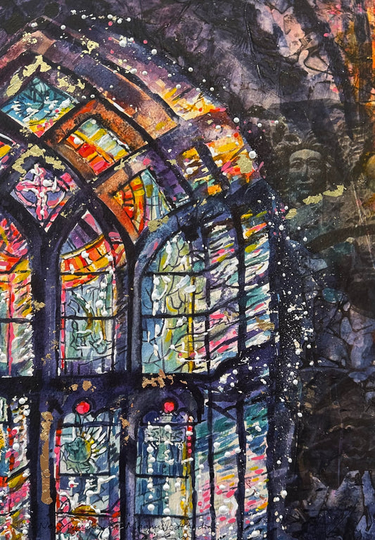 Hand finished print A3 size unframed/The new window, St Magnus cathedral