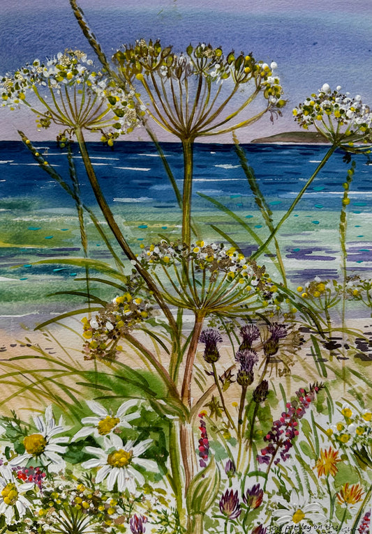 Hand finished print A4 size unframed/Cow parsley on the shoreline