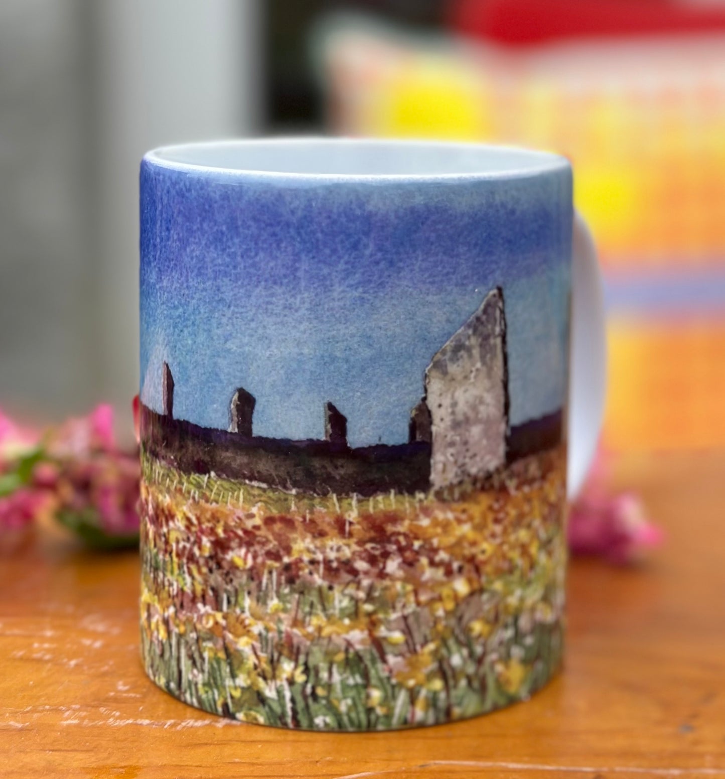 Ceramic mug/Dandelions at The Ring of Brodgar