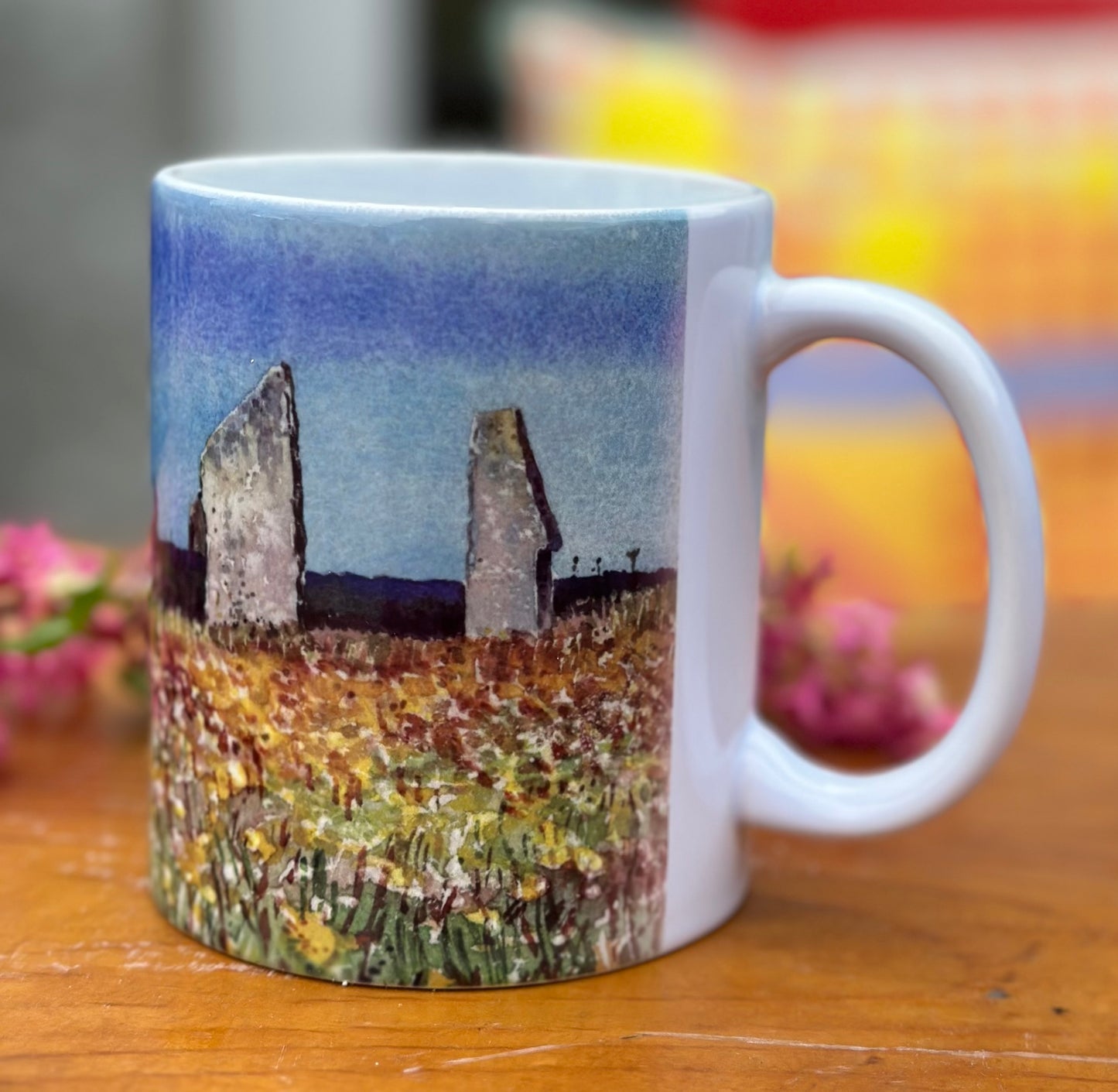 Ceramic mug/Dandelions at The Ring of Brodgar