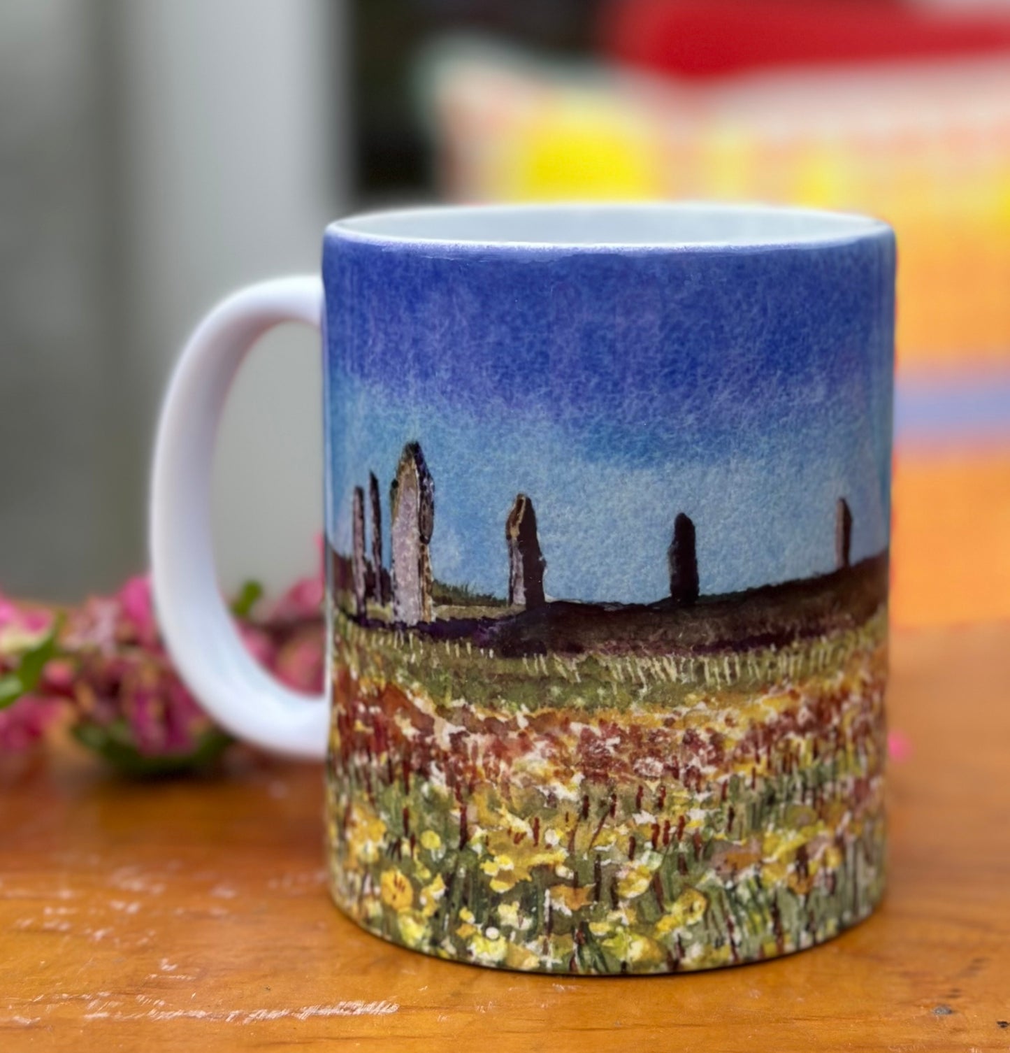 Ceramic mug/Dandelions at The Ring of Brodgar
