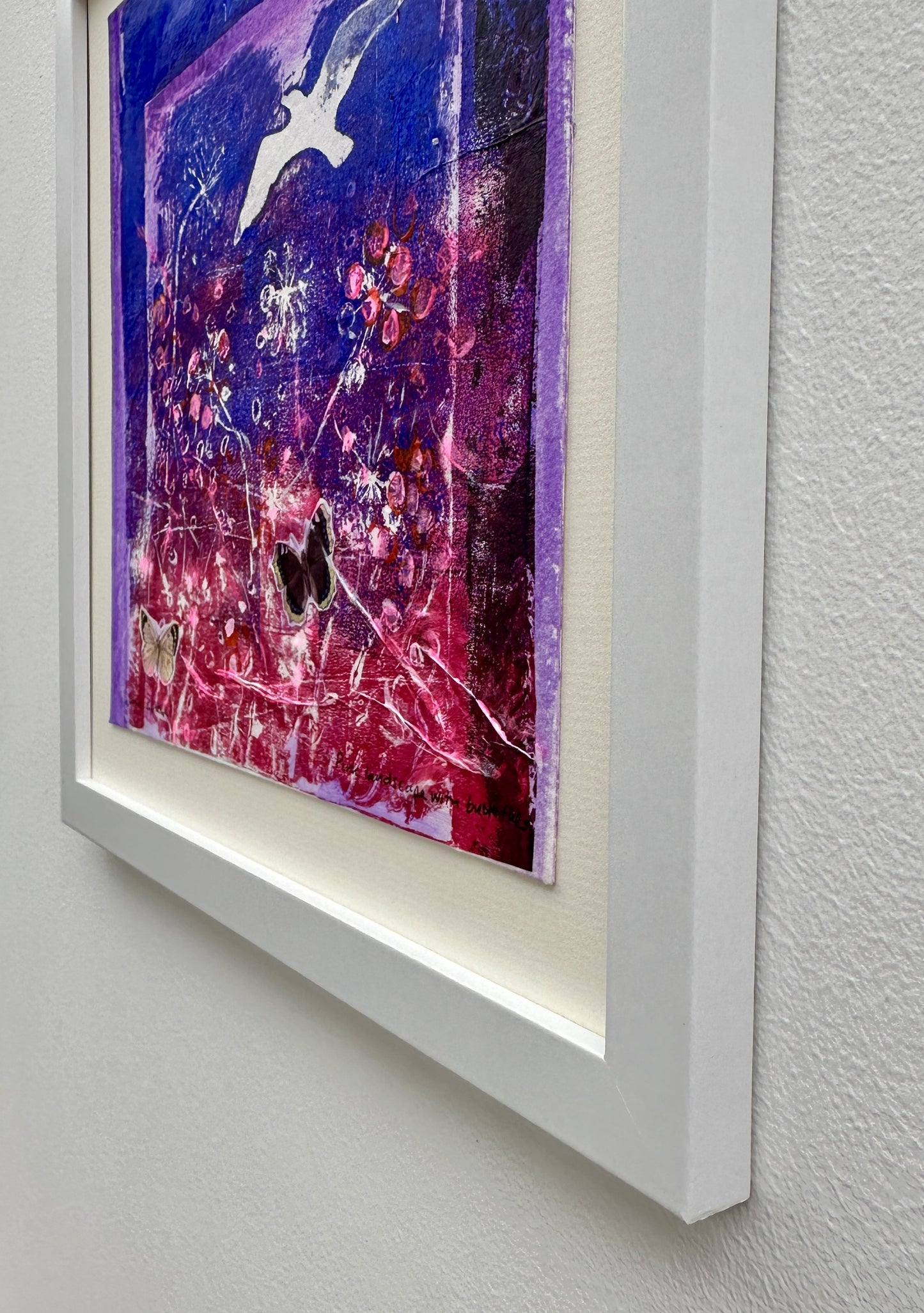 Original painting/Pink Landscape with butterflies