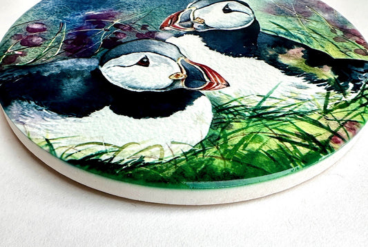 Ceramic coaster/Tammie norries(puffins)