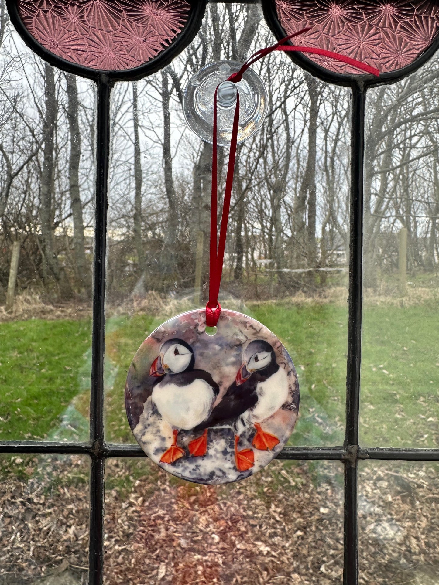 Small round hanging ornament/Puffin twins