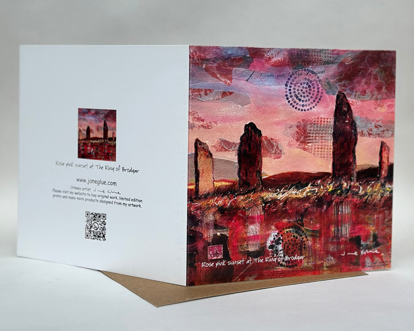 Large Card - Rose pink sunset at The Ring of Brodgar
