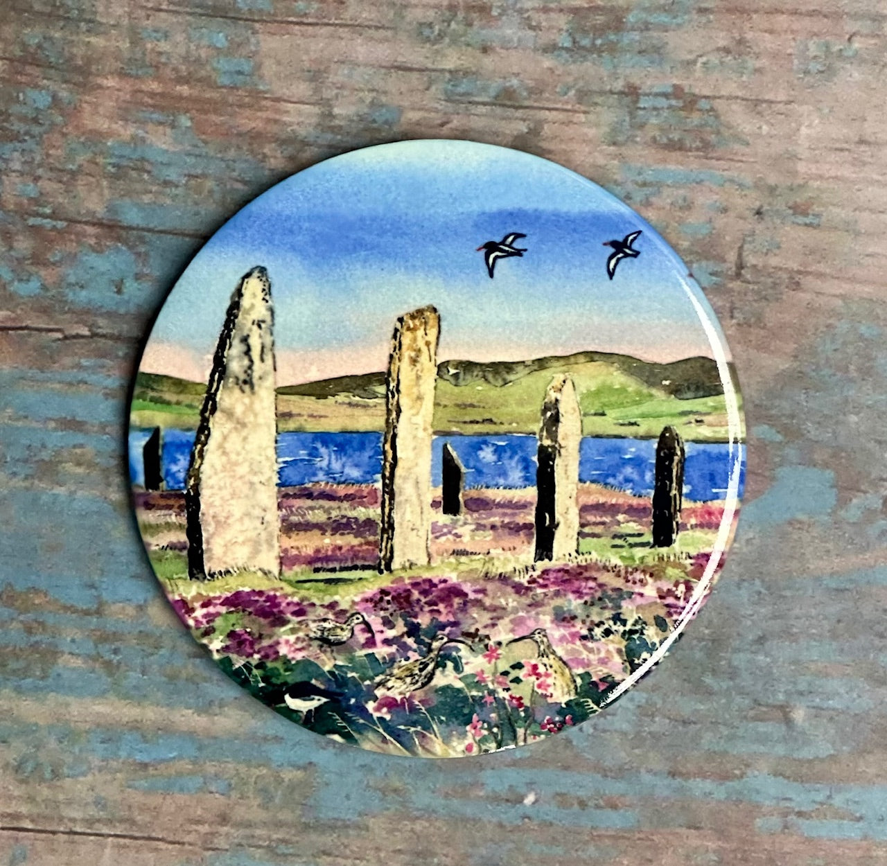 Ceramic coaster/ Oystercatchers and curlews at The Ring of Brodgar