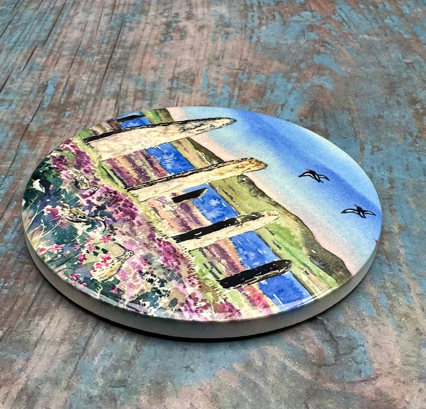 Ceramic coaster/ Oystercatchers and curlews at The Ring of Brodgar