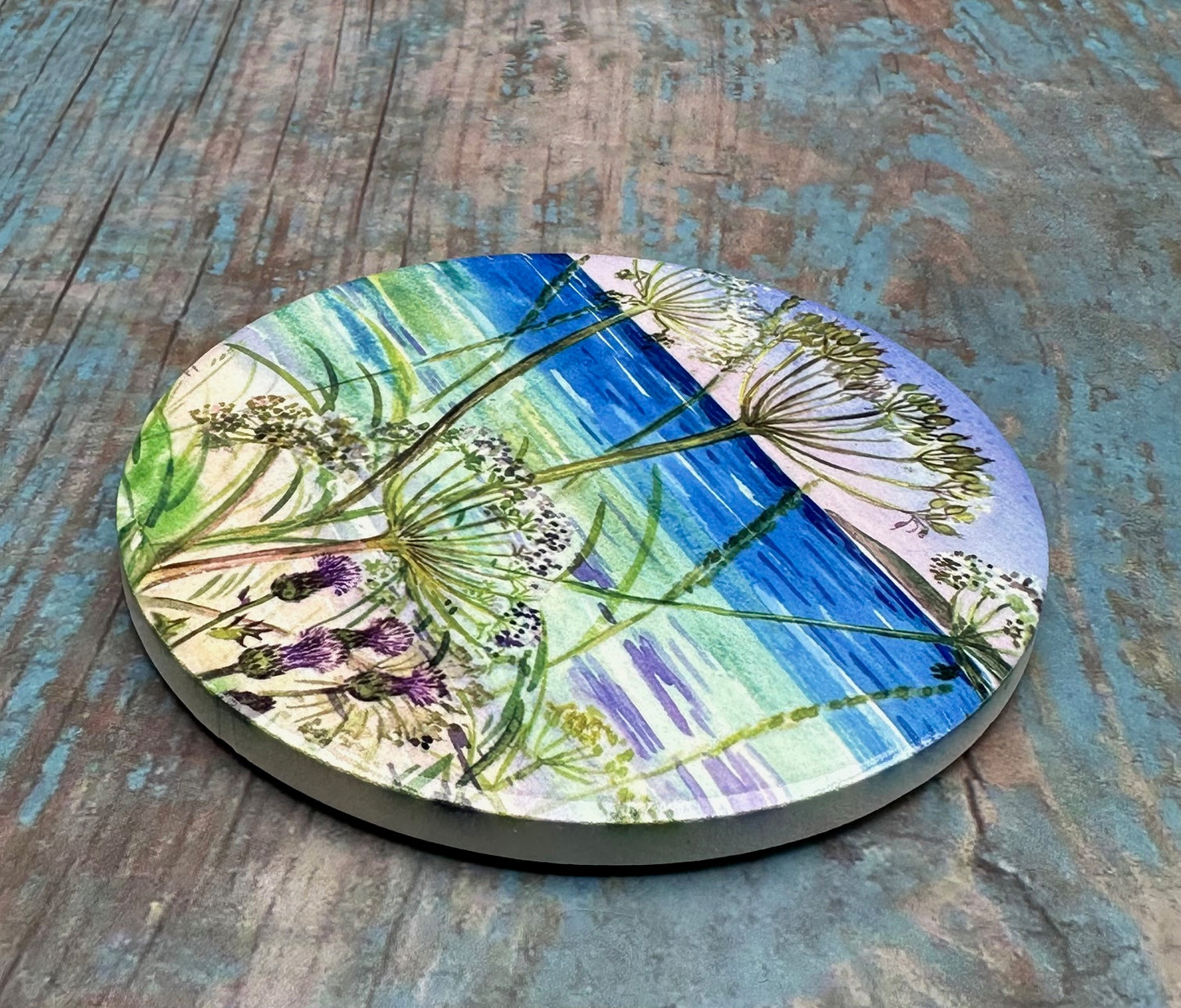Ceramic coaster/ Cow parsley on the shoreline