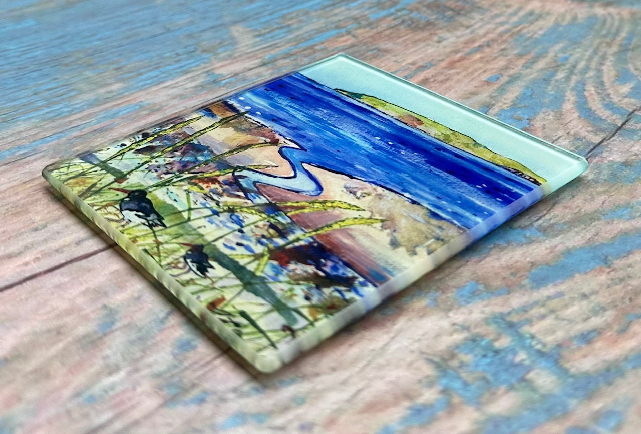Glass coaster/Seagrass and Oystercatchers