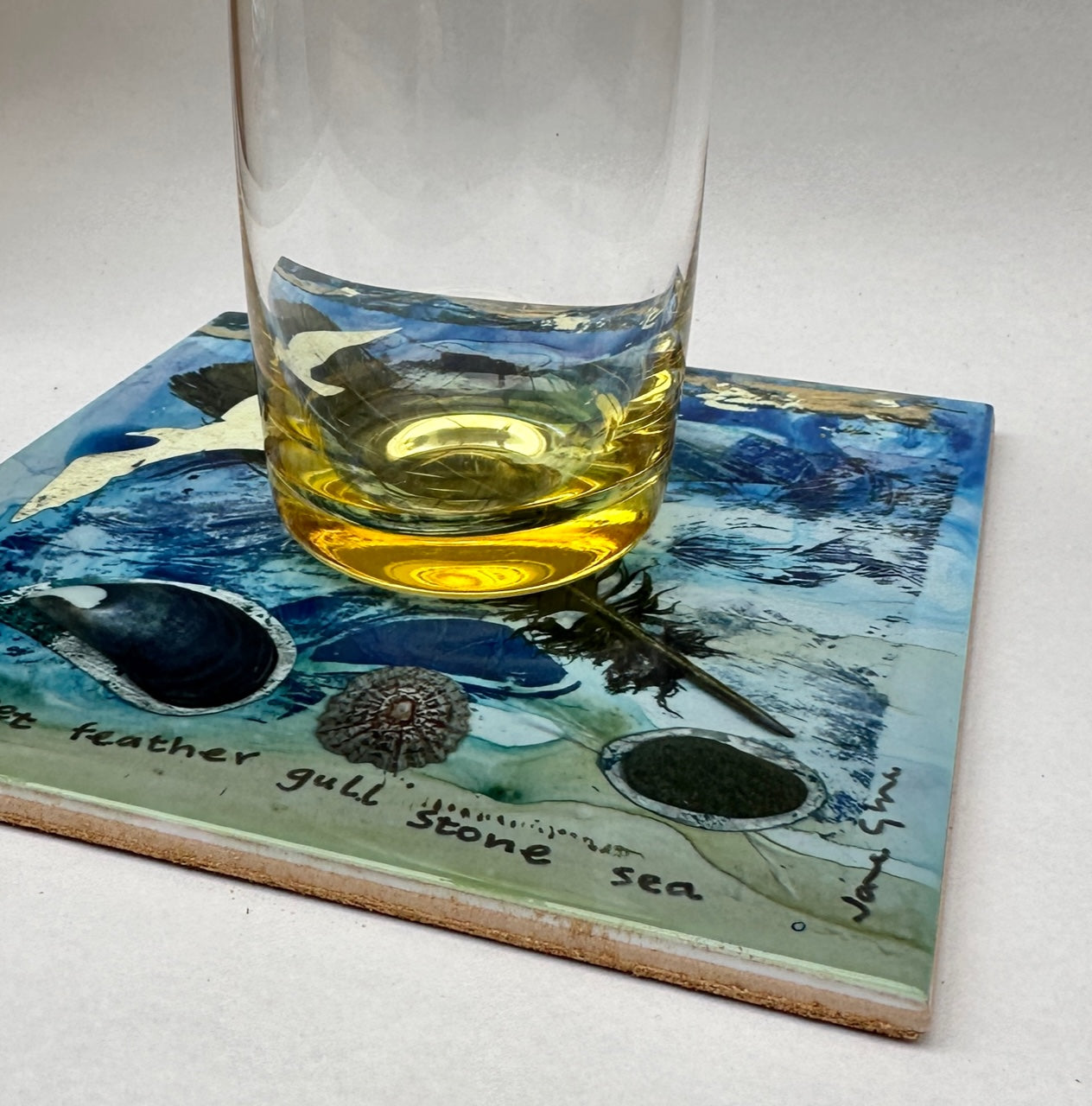 Medium ceramic tile/Mussel limpet feather gull stone sea