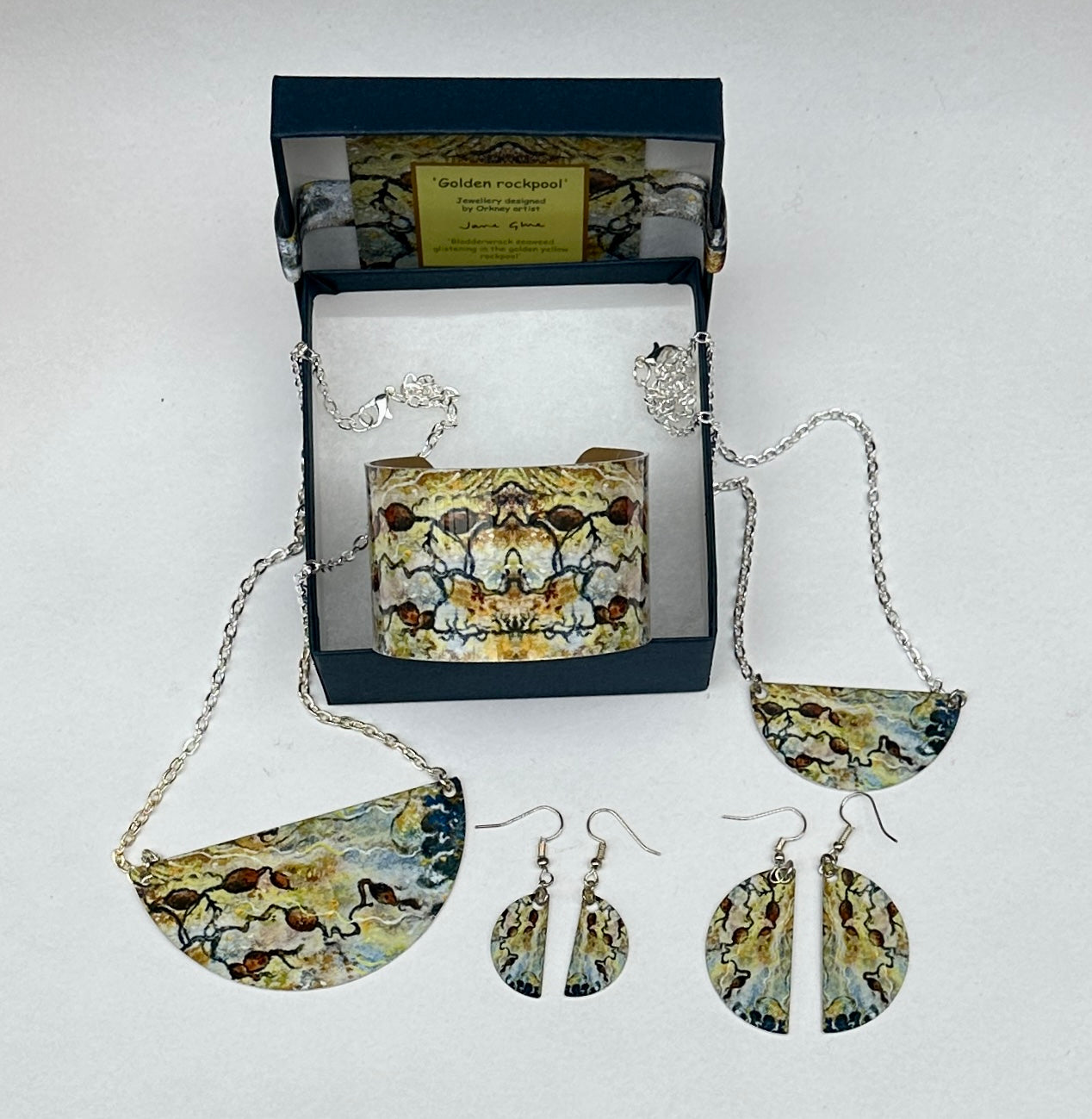 Jewellery by Jane Glue, 'Golden rockpool' Earrings/small semi-circle