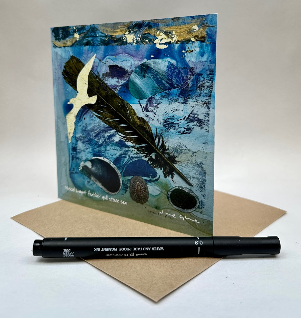 Large Card - Mussel Limpet feather gull stone sea