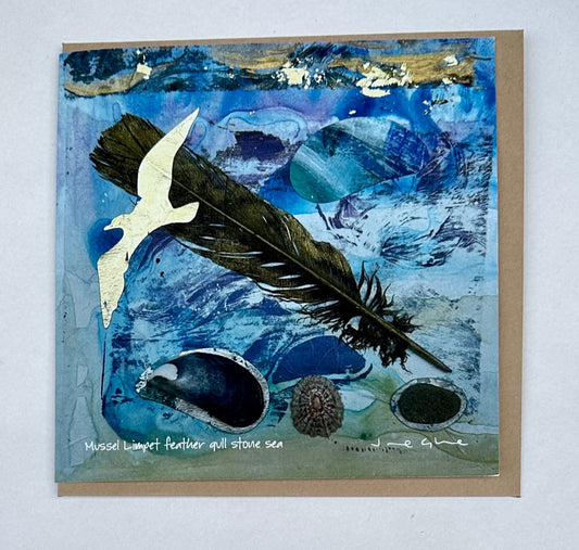 Large Card -  Mussel Limpet feather gull stone sea