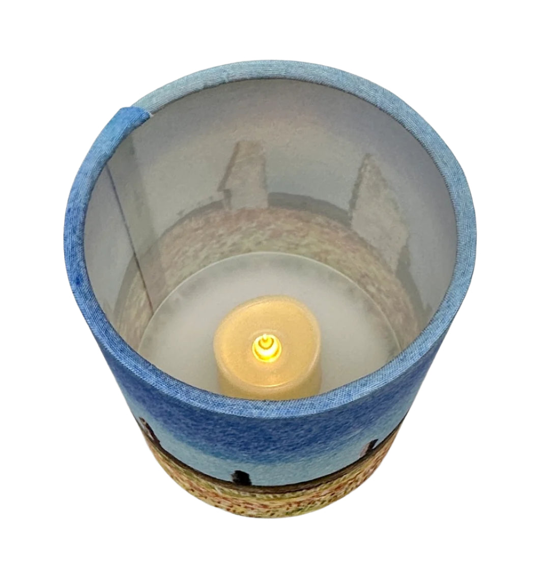 Small candle lamp/Dandelions and The Ring of Brodgar, Orkney