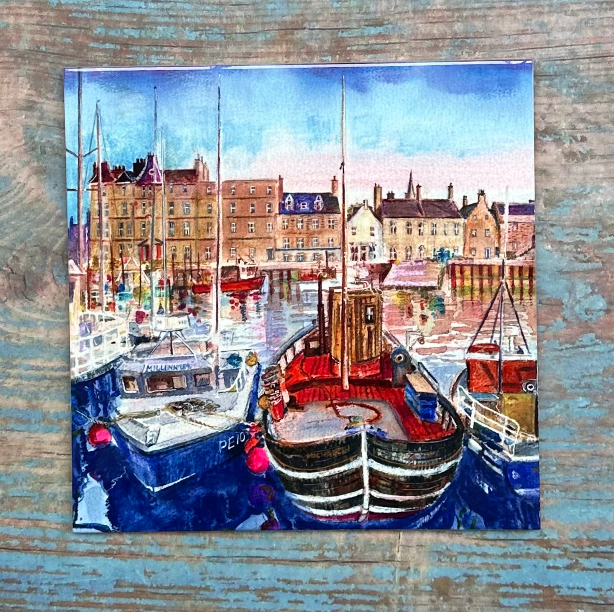 Large ceramic tile/Kirkwall harbour with boats