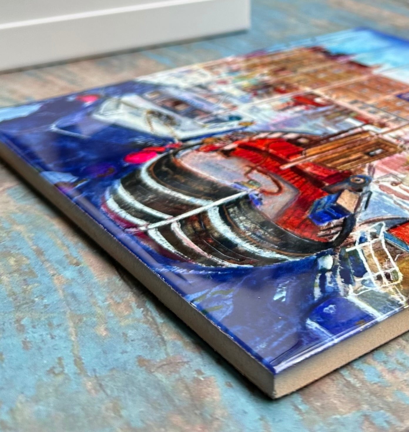 Large ceramic tile/Kirkwall harbour with boats