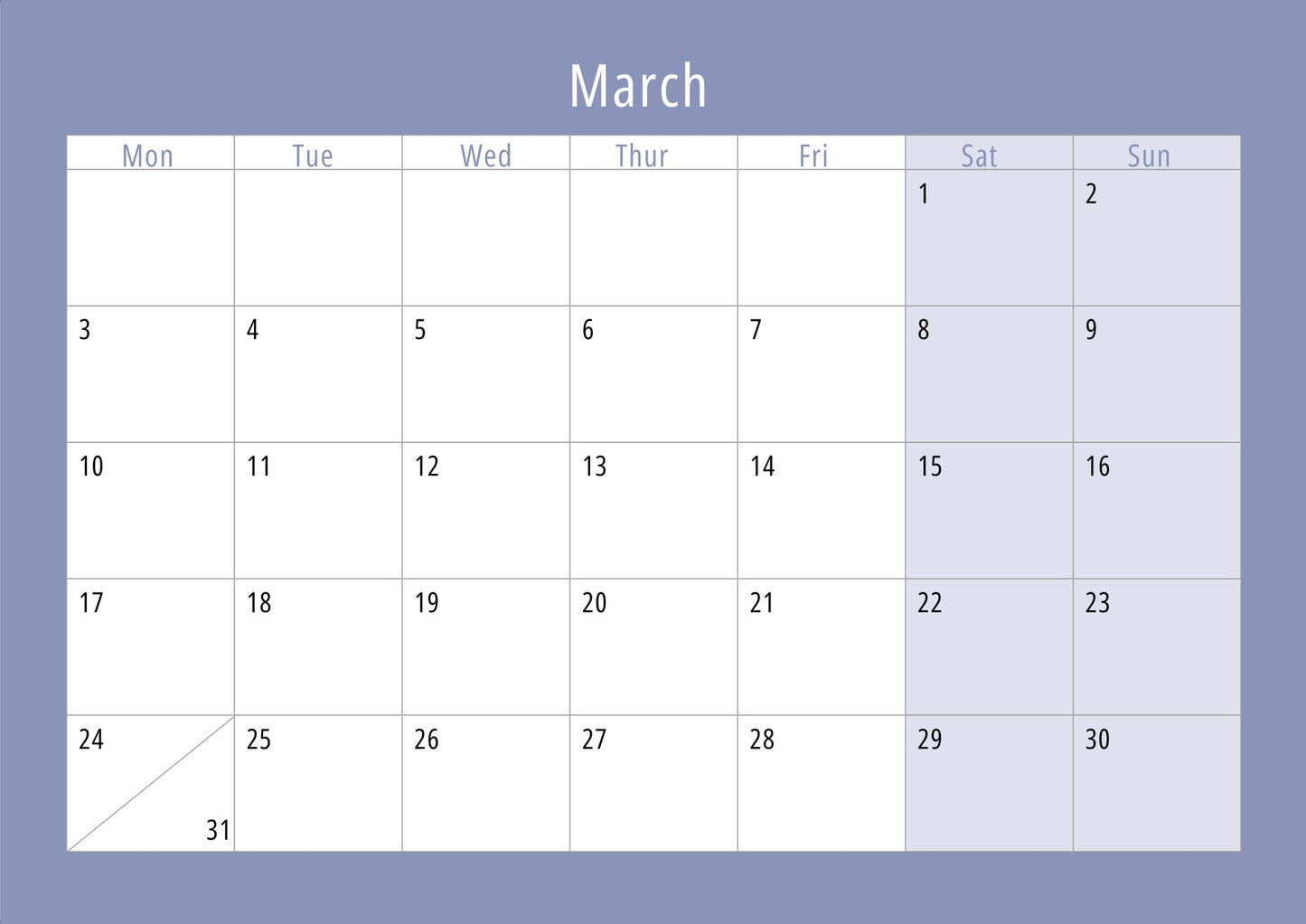 Orkney calendar 2025 March dates page Orkney artist Jane Glue