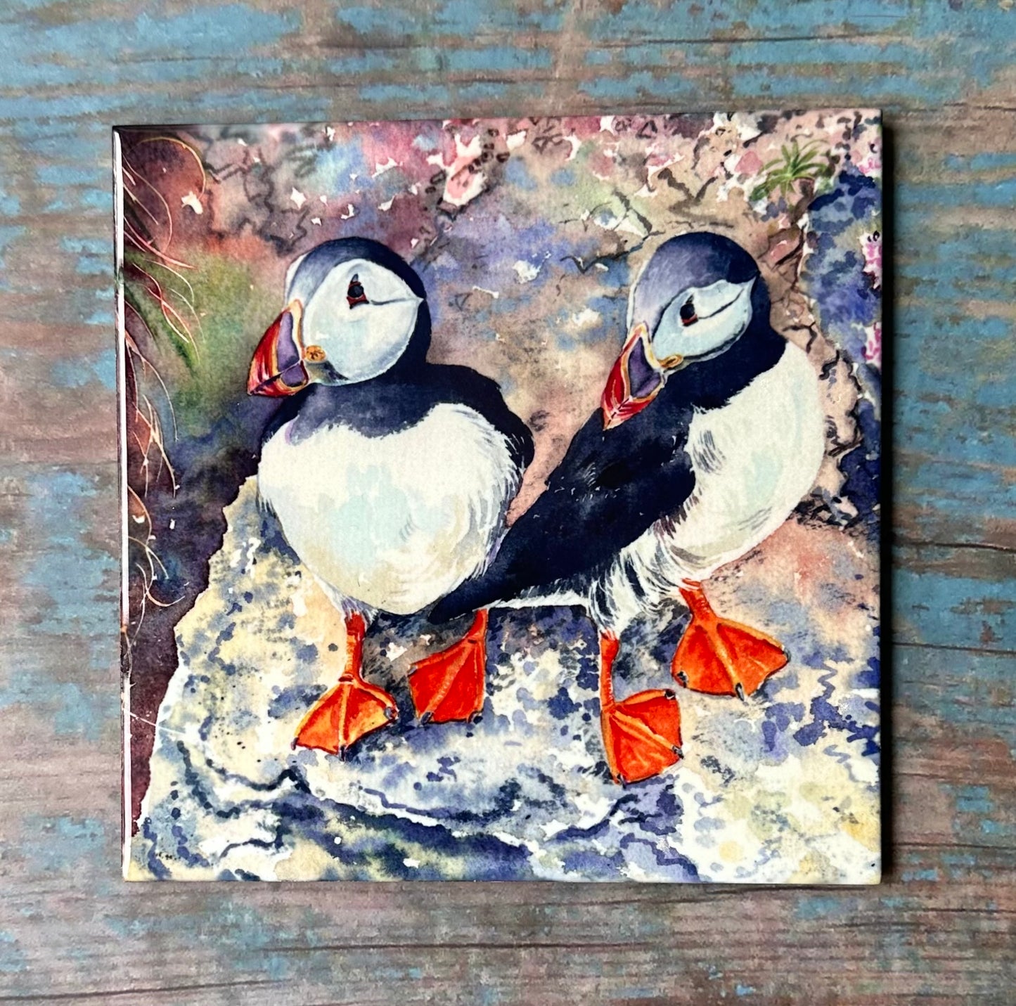 Medium ceramic tile/Puffin twins