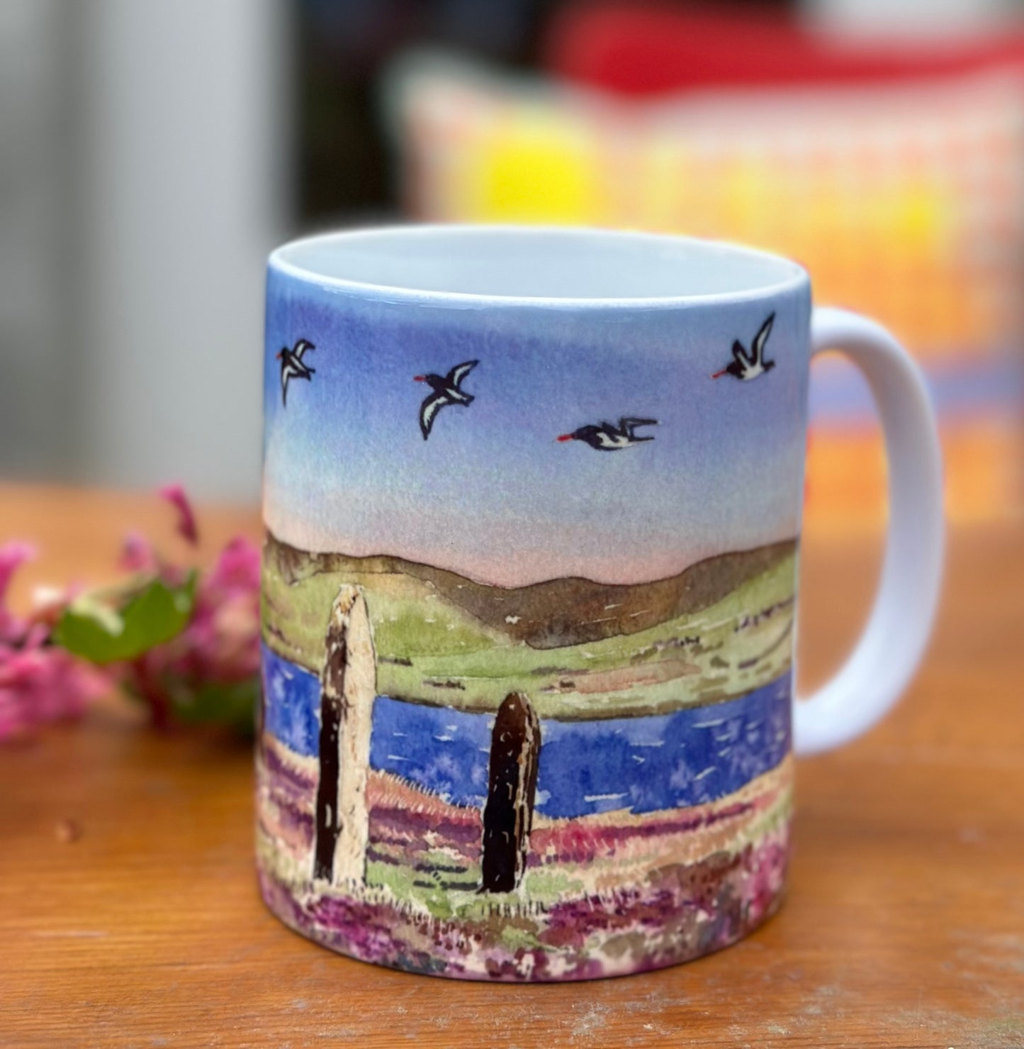 Ceramic mug/Oystercatchers and curlews at The Ring of Brodgar