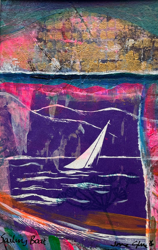 NEW! Original mixed media painting/Sailing boat