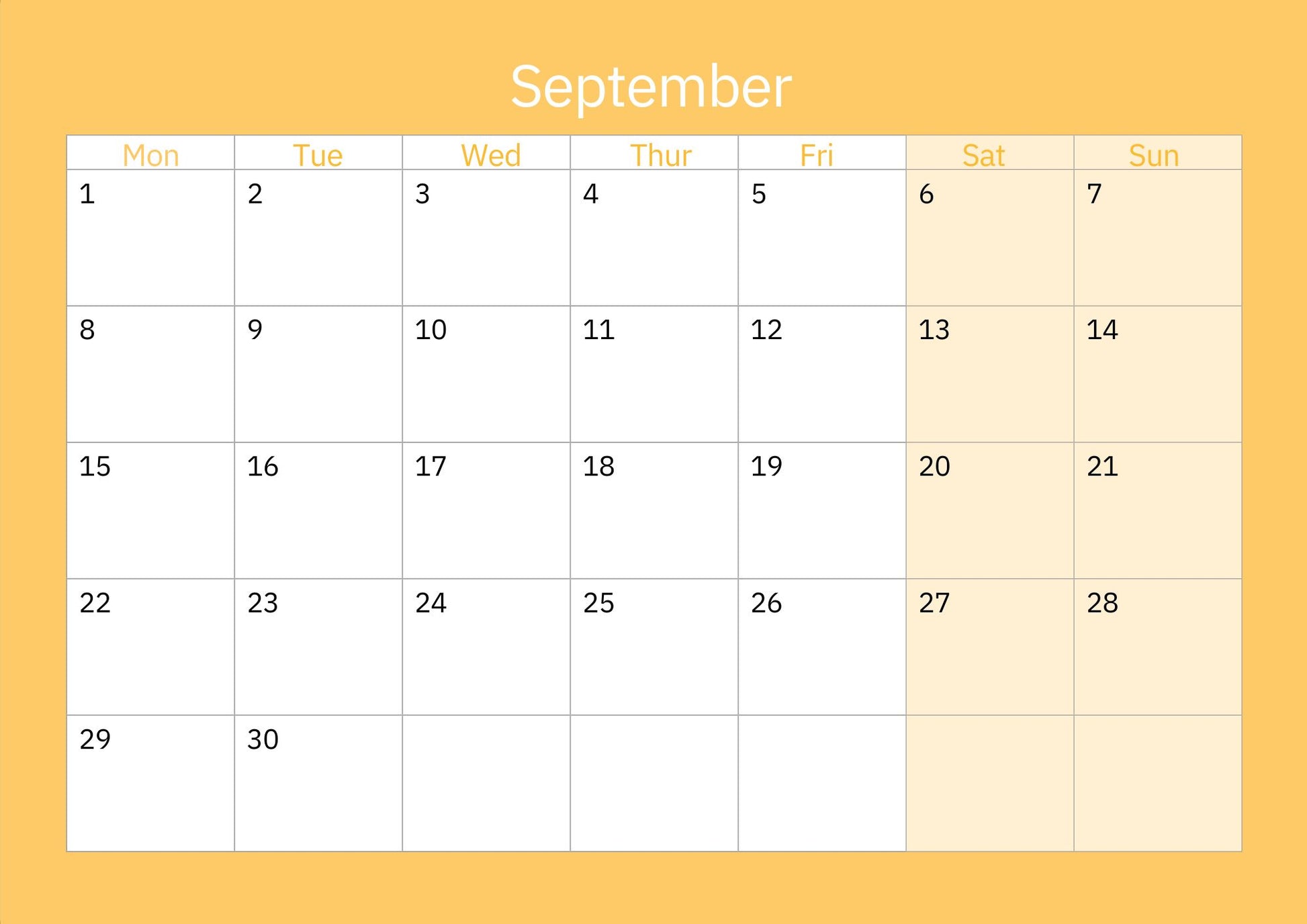 Orkney calendar September dates page