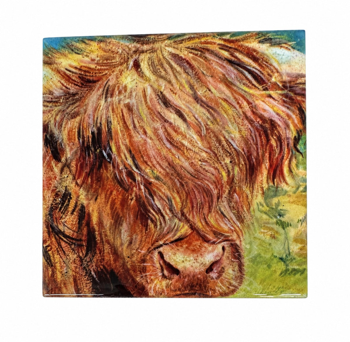 Small ceramic tile/Hamish the highland coo