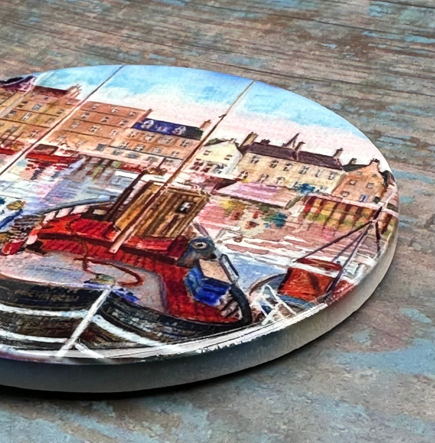 Ceramic coaster/Kirkwall harbour with boats