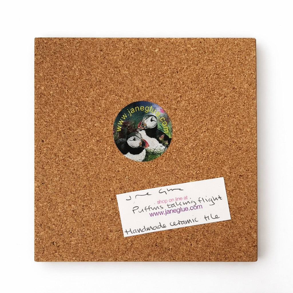 Medium ceramic tile/Puffins taking flight