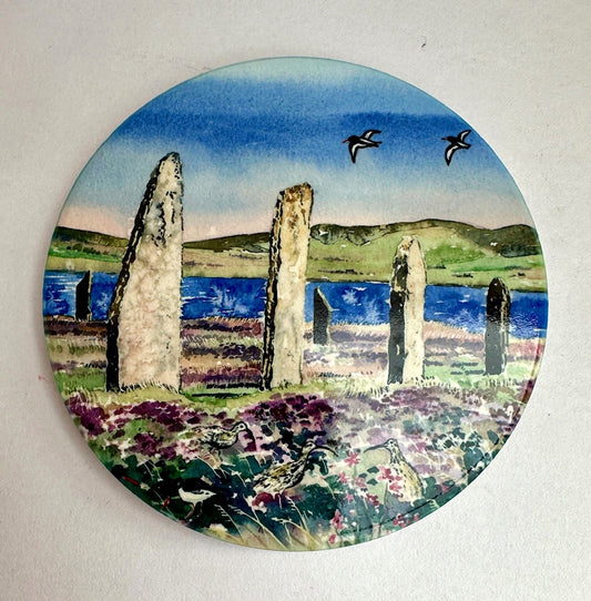 Ceramic coaster/ Oystercatchers and curlews at The Ring of Brodgar