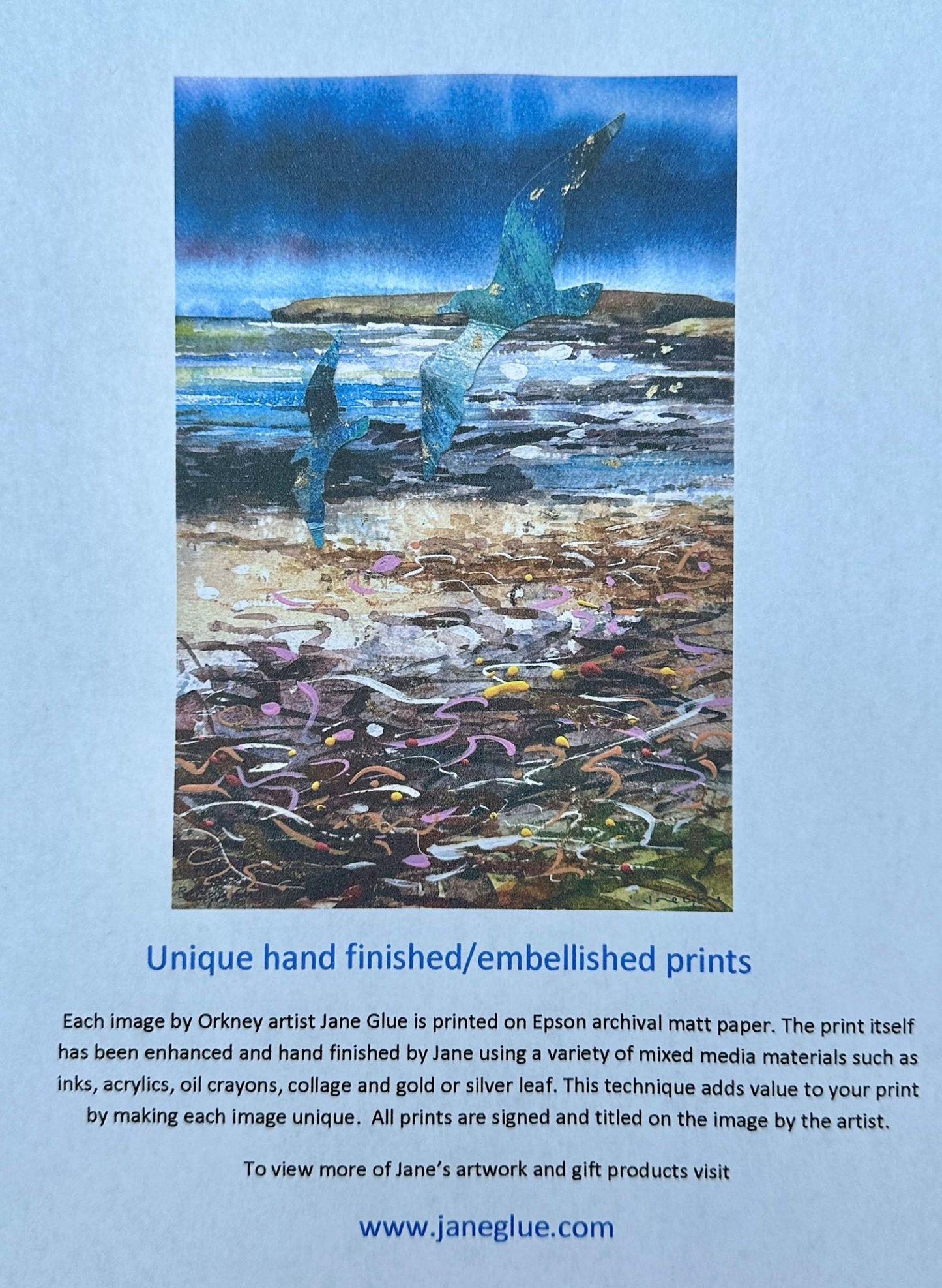 Hand finished print A4 size unframed/Painted curlews