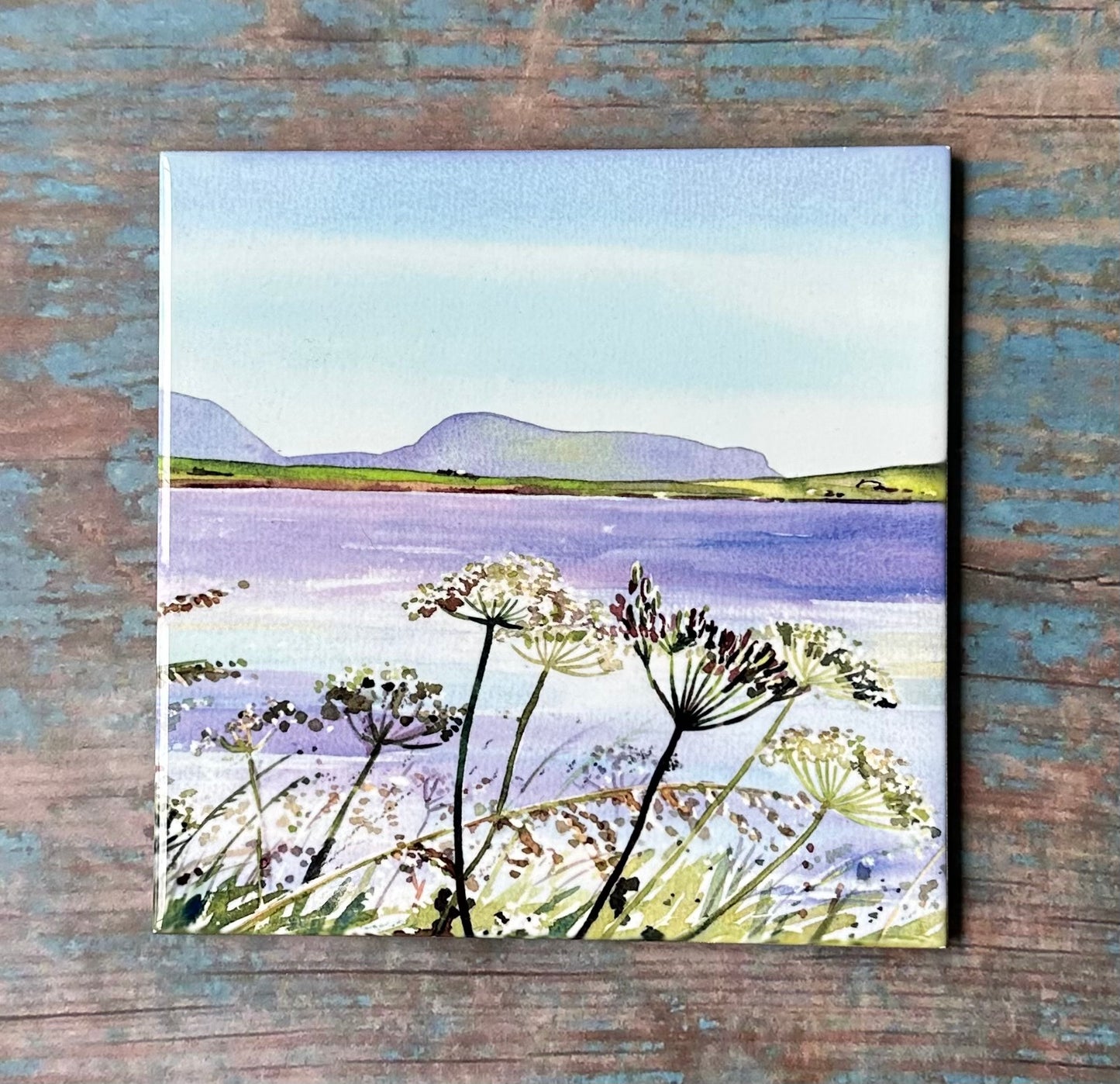 Medium ceramic tile/Summers day at Stenness loch