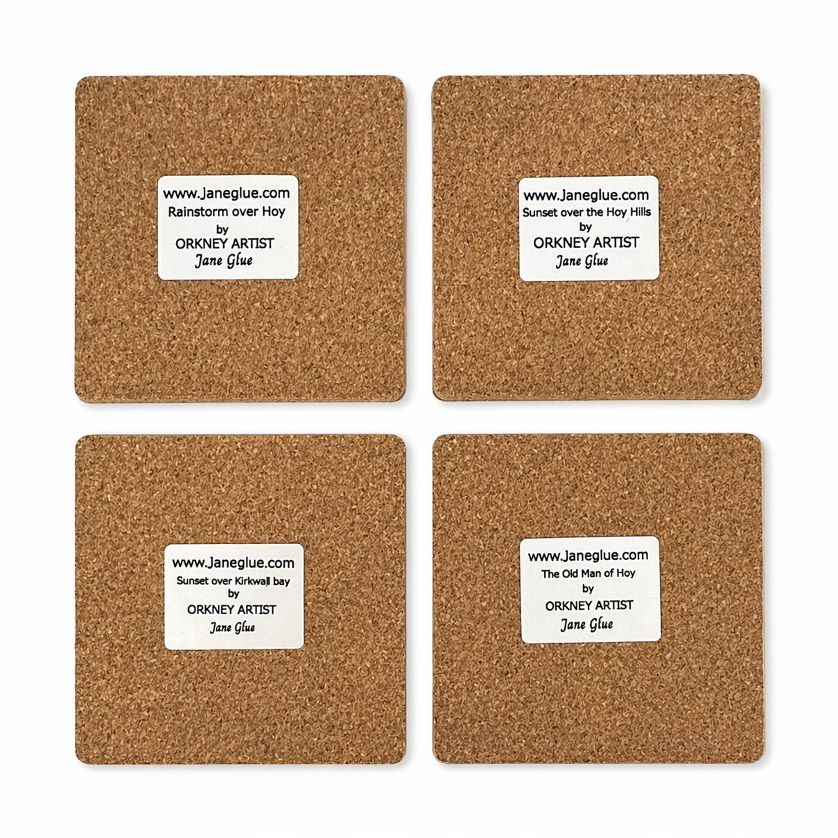 Set of four coasters/Sunset over Kirkwall bay, Rainstorm over Hoy, Sunset over The Hoy Hills, The Old Man of Hoy