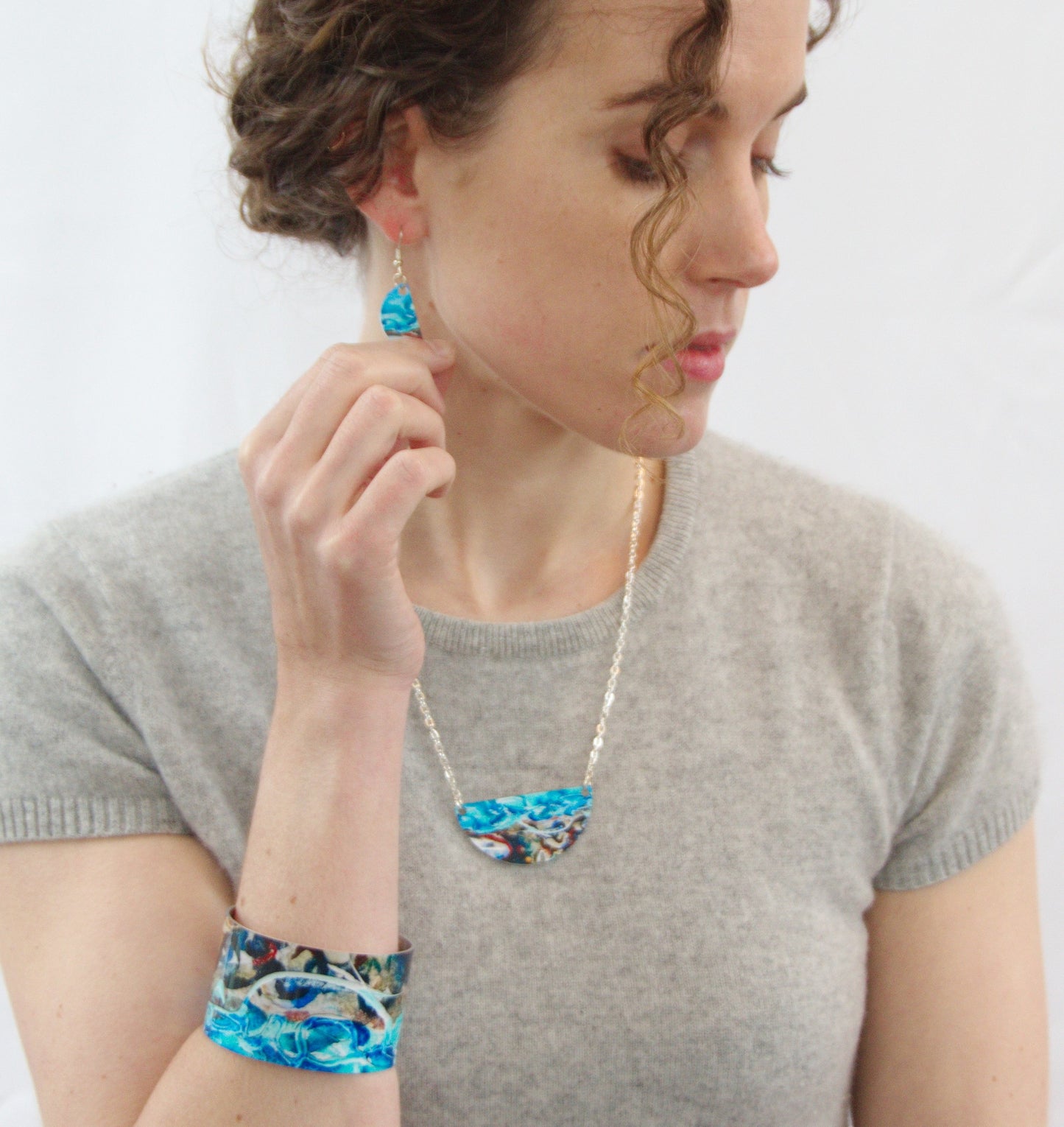 Jewellery by Jane Glue, 'Shorelines' Earrings/small semi-circle