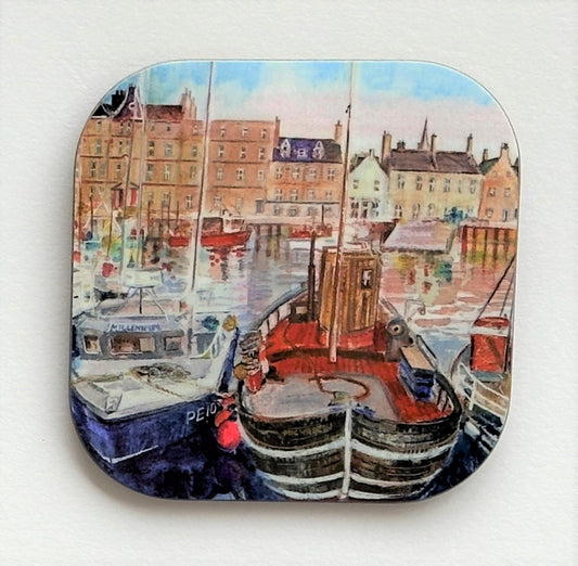 Designer coaster/Kirkwall harbour with boats