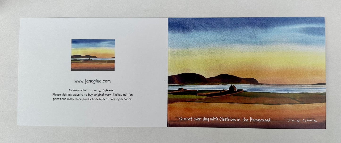 Card - Sunset over the hoy hills with clestrain in the foreground