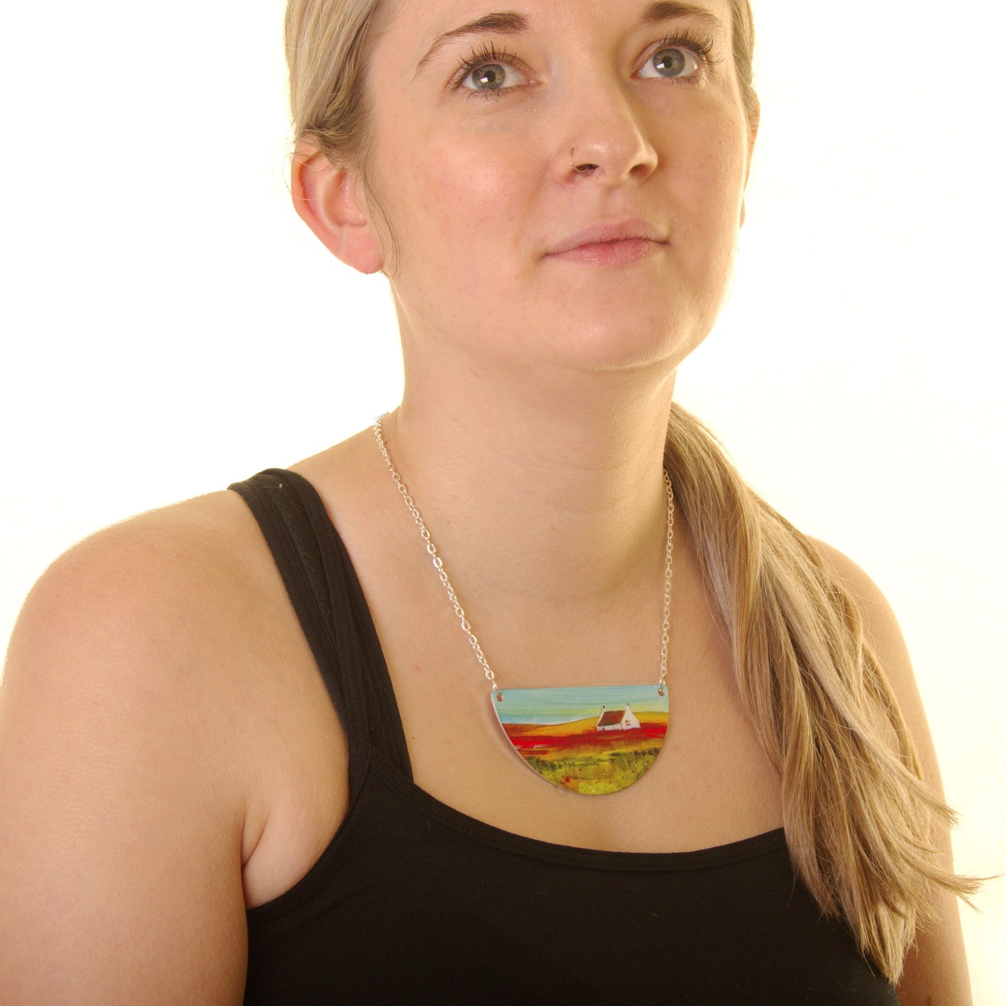 Jewellery by Jane Glue, 'Wildflower field' Pendant/large semi-circle