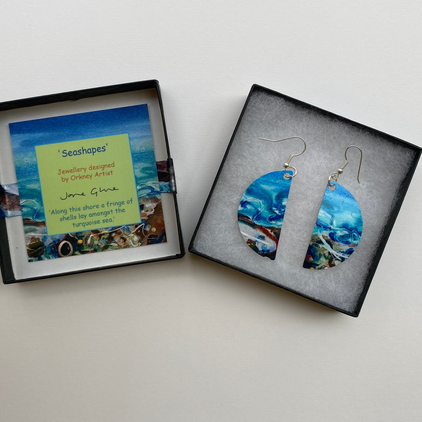 Earrings Shorelines design by Orkney artist Jane Glue, Scotland