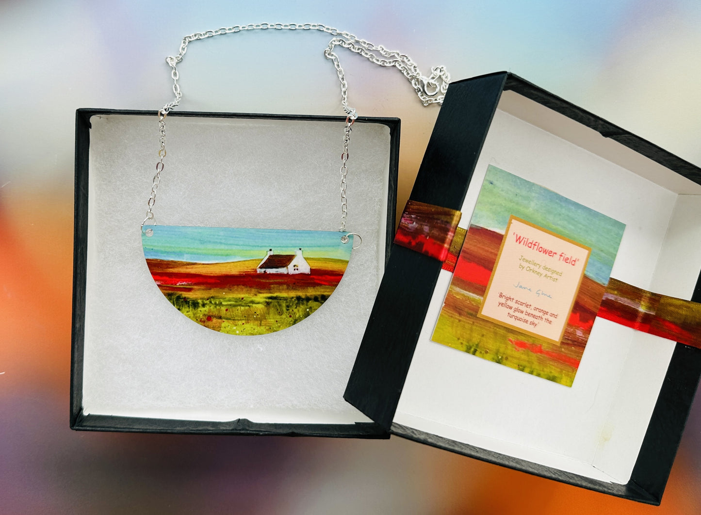 Jewellery by Jane Glue, 'Wildflower field' Pendant/large semi-circle