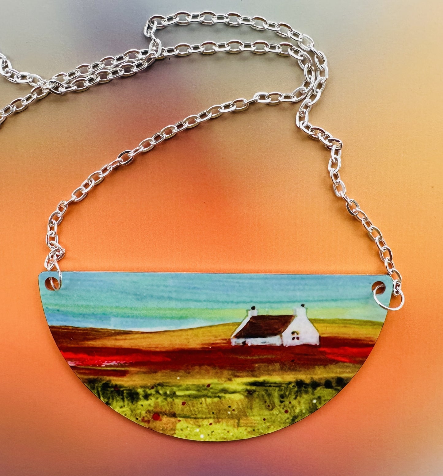 Jewellery by Jane Glue, 'Wildflower field' Pendant/large semi-circle