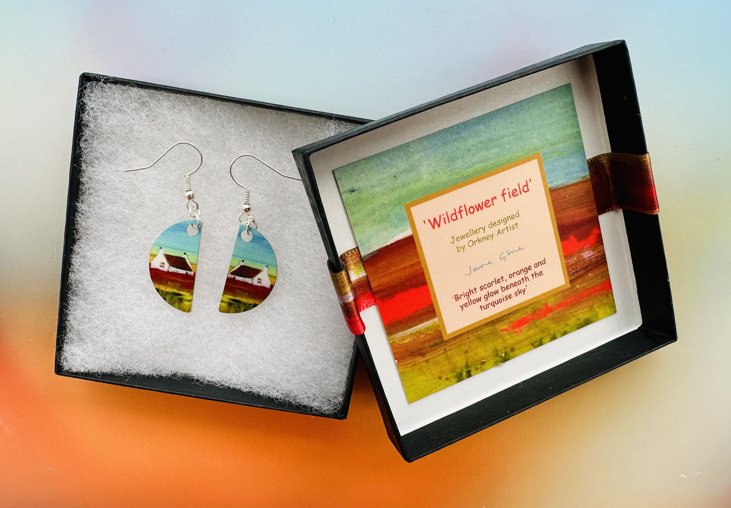 Jewellery by Jane Glue, 'Wildflower field' Earrings/small semi-circle