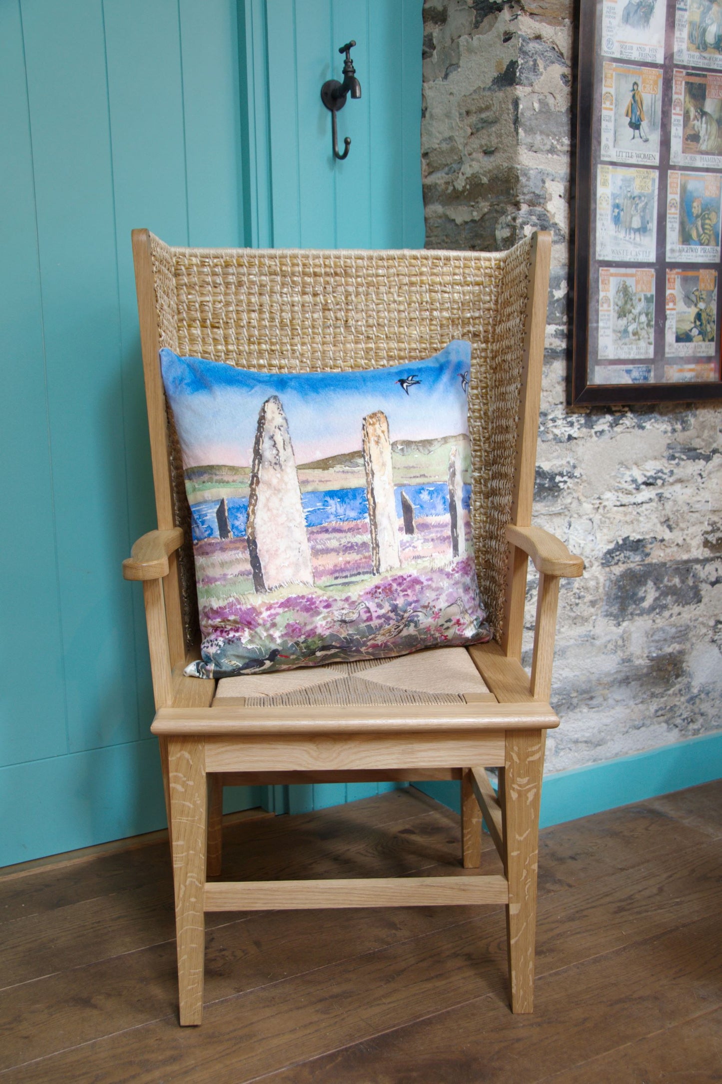 Velvet cushion size 20in square/Oystercatchers and curlews at The Ring of Brodgar