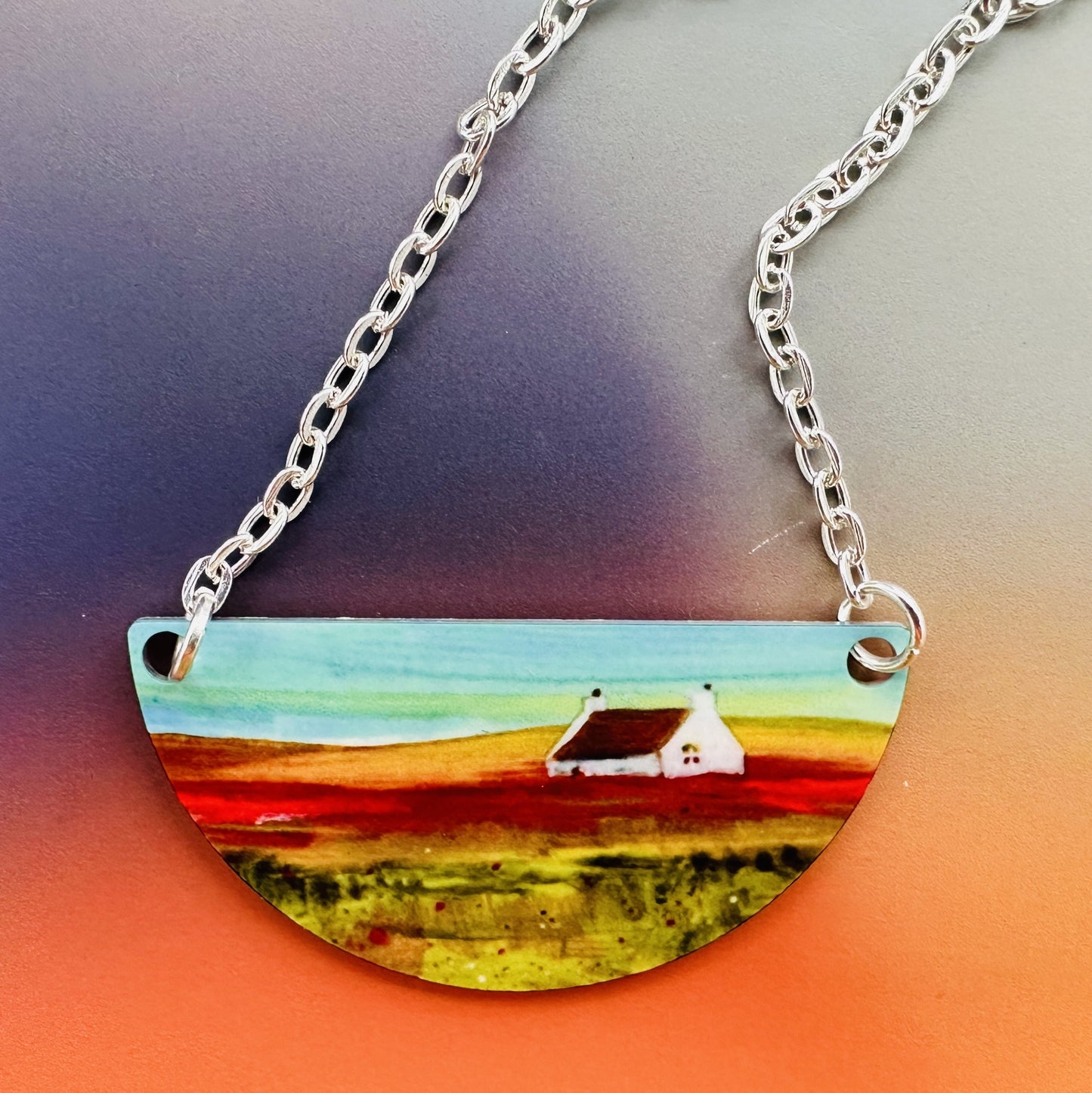 Jewellery by Jane Glue, 'Wildflower field' Pendant/small semi-circle