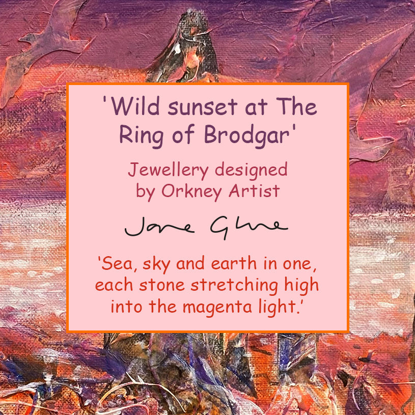 Jewellery by Jane Glue, 'Wild sunset at The Ring of Brodgar' Earrings/small semi-circle
