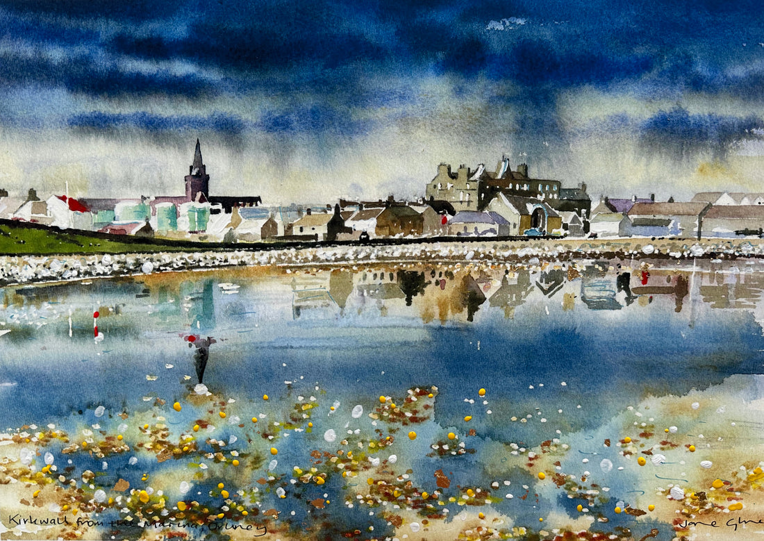 Kirkwall from the marina an embellished print by Orkney artist Jane Glue