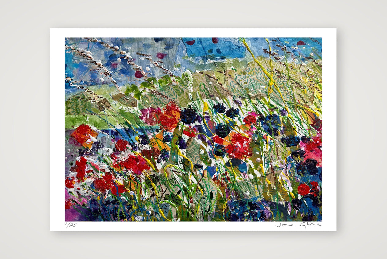 Red poppies and cornflowers abstract — 59×42cm, 23×17" Print only
