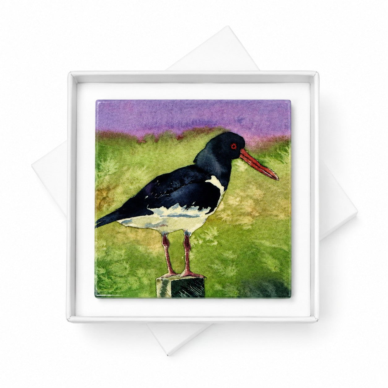 Small ceramic tile/Oystercatcher on a fence post
