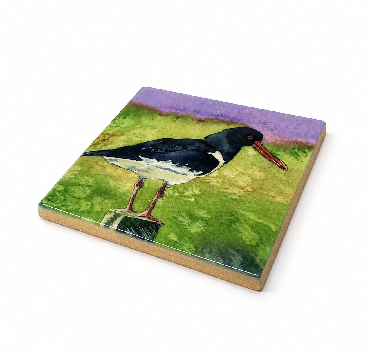 Small ceramic tile/Oystercatcher on a fence post