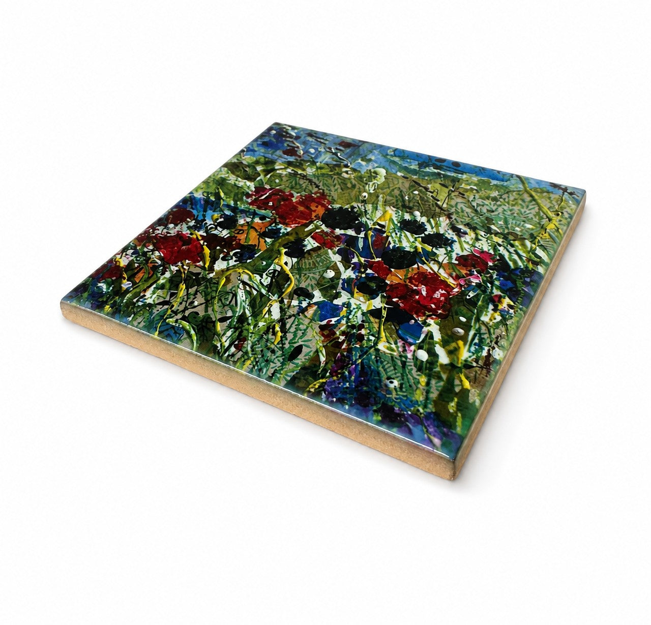 Small ceramic tile/Poppies and cornflowers Abstract