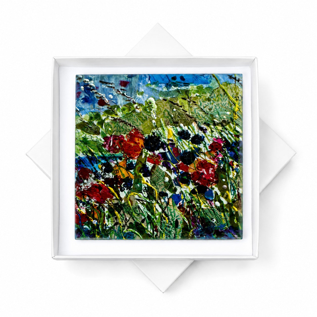 Small ceramic tile/Poppies and cornflowers Abstract